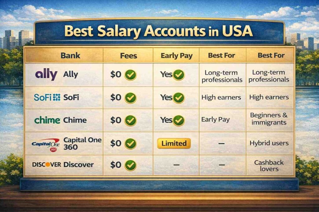 Best salary accounts in USA comparison table 