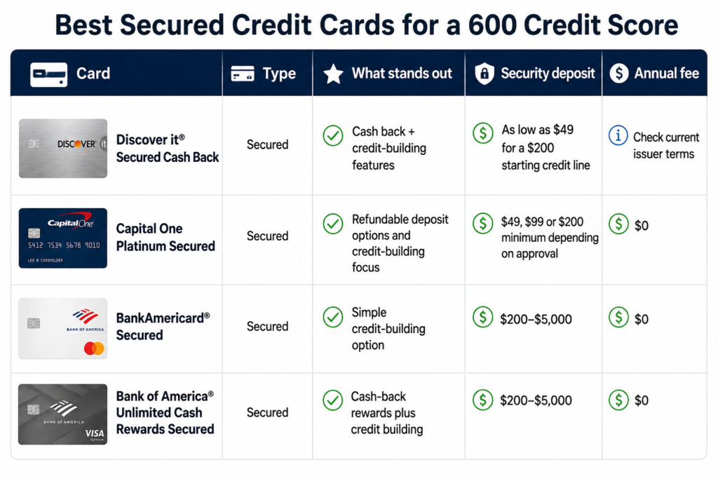 Best secured credit cards for a 600 credit score